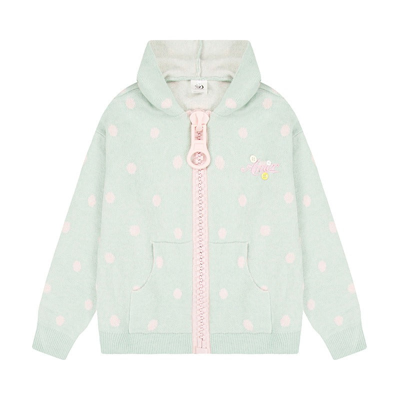 MOMUAN Polka Dot Big Zipper Hoodie Cardigan