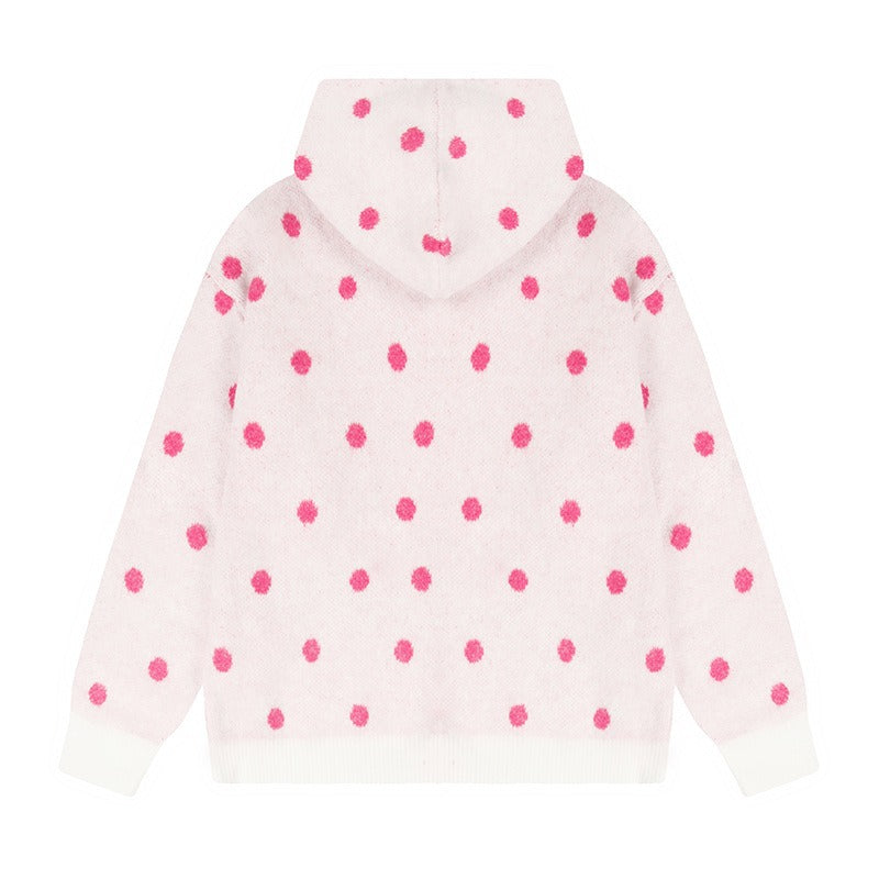 MOMUAN Polka Dot Big Zipper Hoodie Cardigan