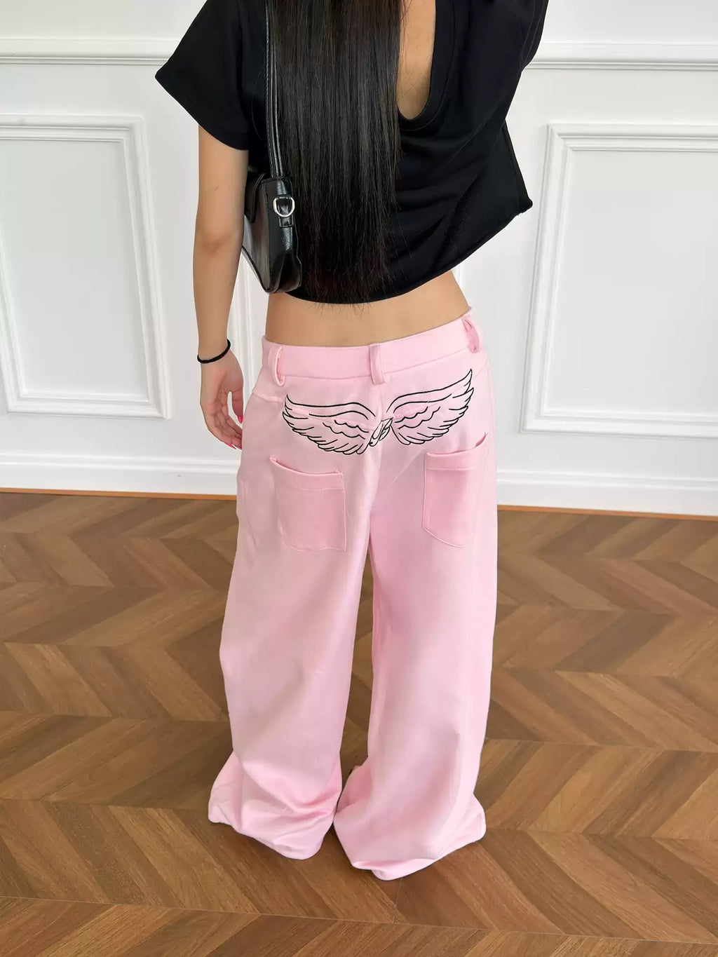 MOMUAN Wing Embroidery Wide-Leg Pants